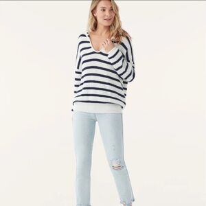 Splendid White and Blue Stripped Hoodie